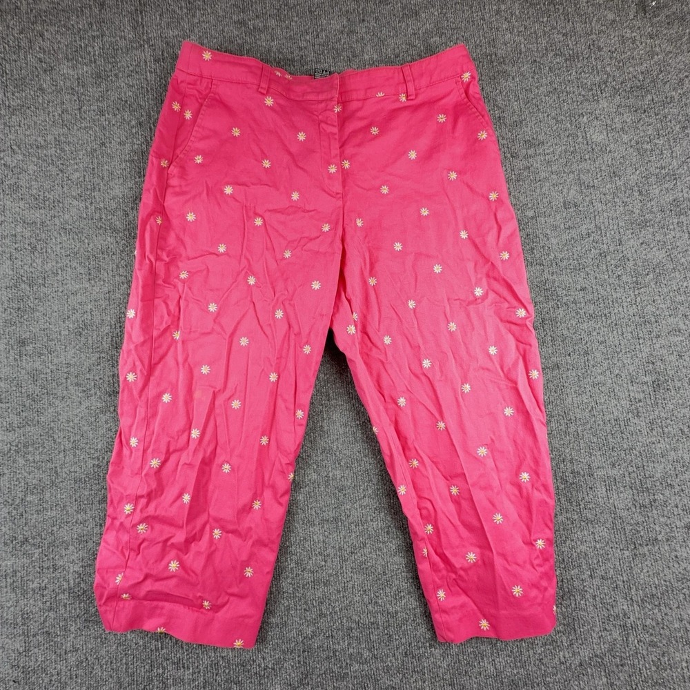 Briggs New York Capri Pants Womens 16 Pink Daisy Embroidered Twill Stretch